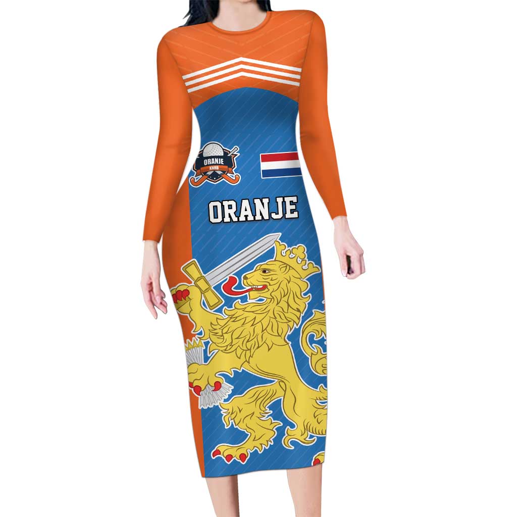 Netherlands Field Hockey Custom Long Sleeve Bodycon Dress Sporty Style