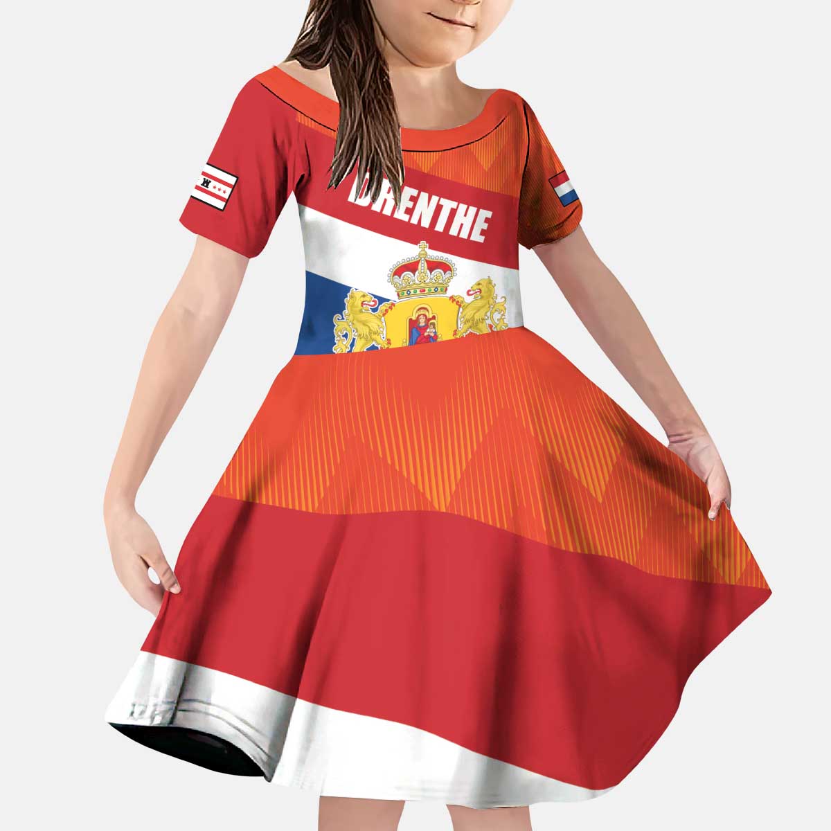 Netherlands Drenthe Province Personalized Kid Short Sleeve Dress Flag of Drenthe