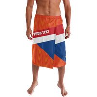 Lavalava skirt with orange-red-blue-white flag pattern and elastic waistband