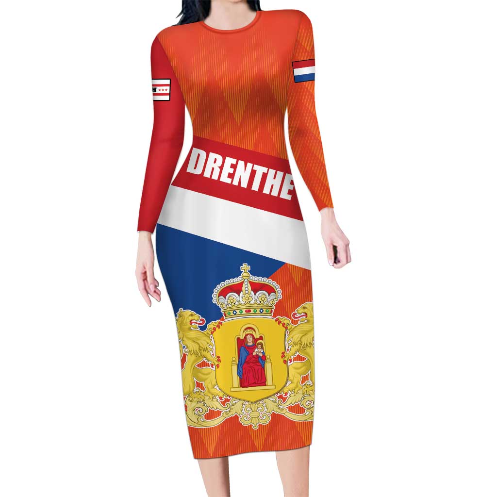 Netherlands Drenthe Province Personalized Long Sleeve Bodycon Dress Flag of Drenthe