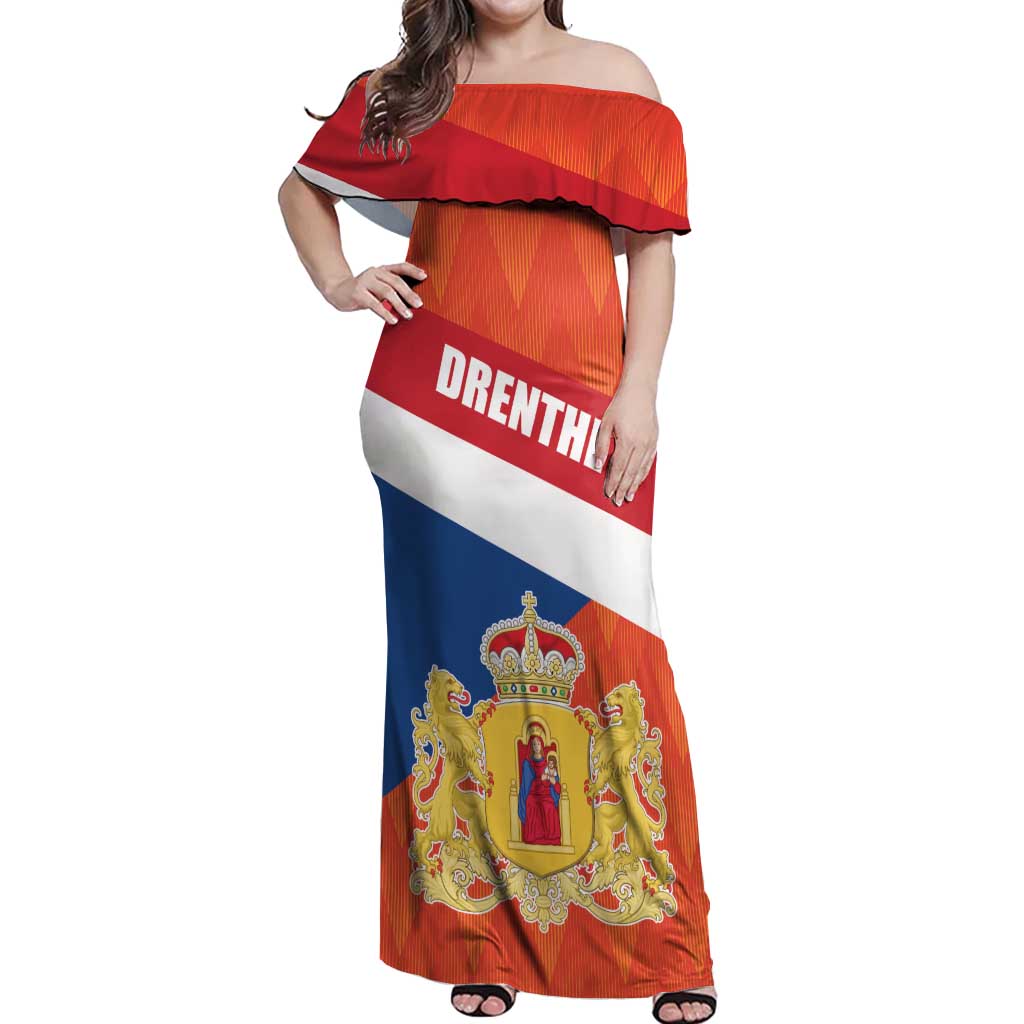 Netherlands Drenthe Province Personalized Off Shoulder Maxi Dress Flag of Drenthe