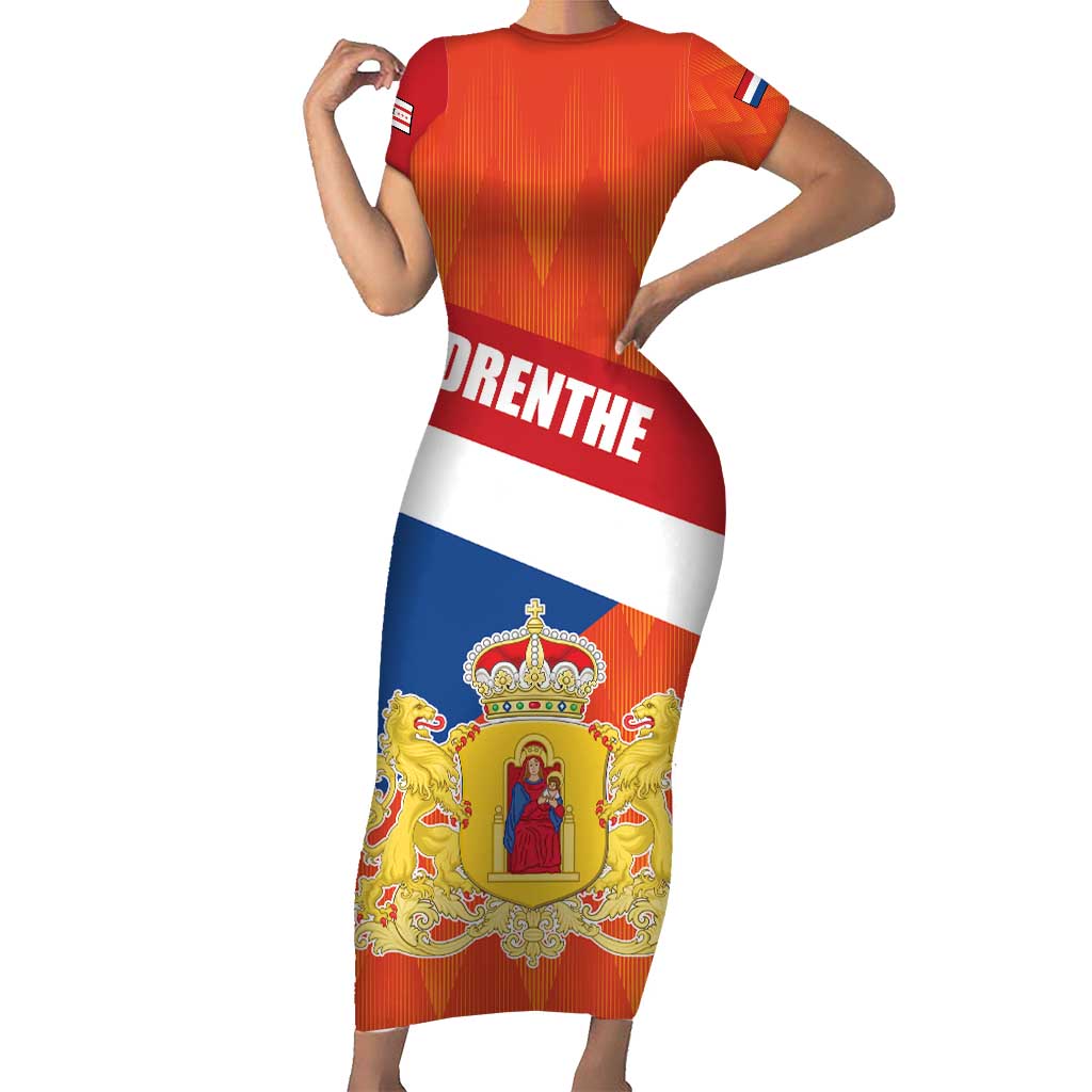 Netherlands Drenthe Province Personalized Short Sleeve Bodycon Dress Flag of Drenthe