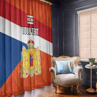 Personalized window curtain featuring Drenthe flag colors, large crest medallion, and “YOUR TEXT”.