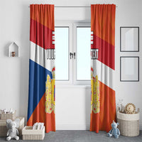 Personalized window curtain pair with Drenthe flag colors and crest panels, ready for windows.