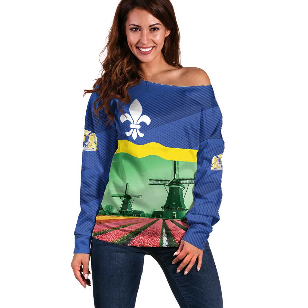 Netherlands Flevoland Province Off Shoulder Sweater Flag Style