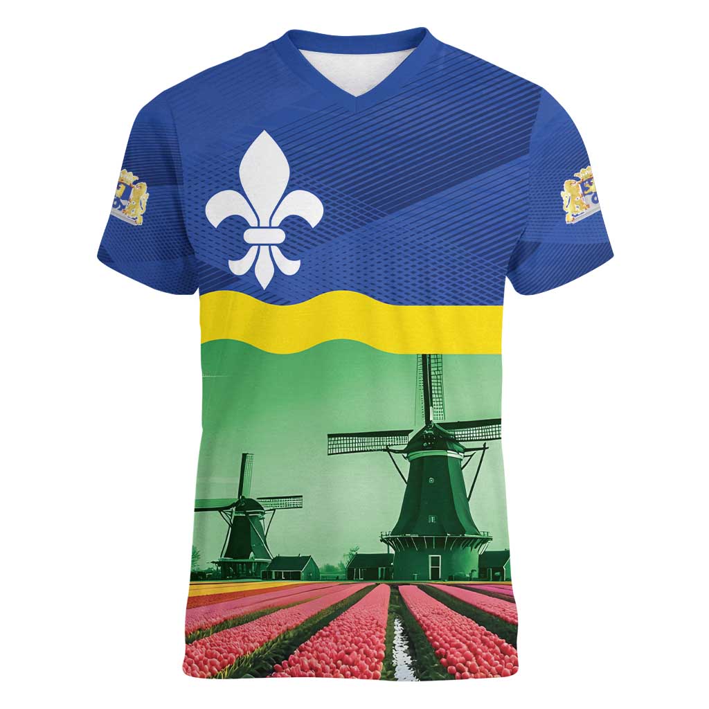 Netherlands Flevoland Province Women V-Neck T-Shirt Flag Style