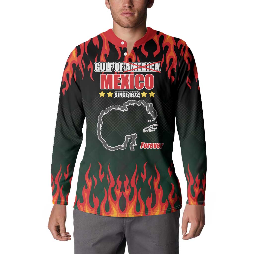 Black button sweatshirt with red collar, flame print, Mexico map graphic and Forever