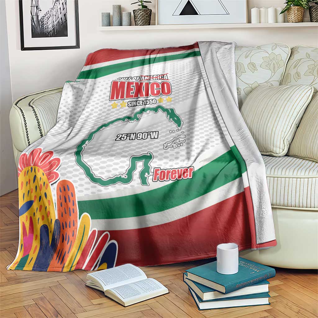 Mexico-themed throw blanket with red, green, and white stripes and “Forever” print