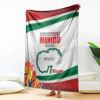 Mexico-themed blanket with red, green, and white stripes, “Mexico” graphic, and map outline