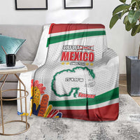 Mexico-themed blanket with red, green, and white stripes, “Mexico” logo, and map graphic