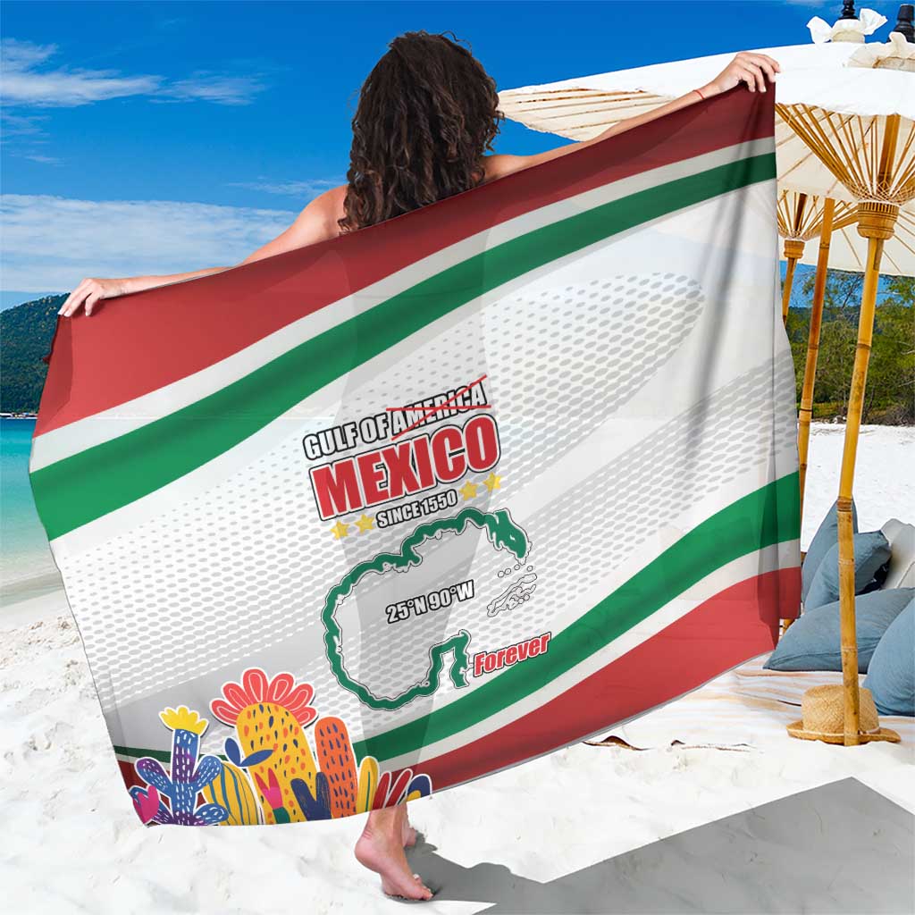 White Mexico-themed sarong with red and green stripes and printed Mexico crest