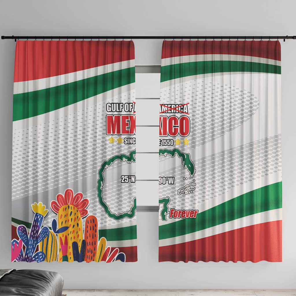 Mexico flag window curtain pair with red, green, and white stripe and map print.