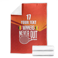 Red tennis blanket featuring 'WINNERS NEVER QUIT' text and number 17