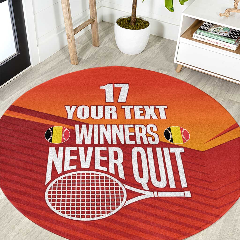 Custom Belgium Tennis Champions Round Carpet Winners Never Quit with A Crowned Lion