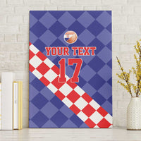 Blue basketball canvas wall art with red-and-white check diagonal and number 17