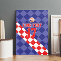 Blue basketball canvas wall art with red-and-white check diagonal and large number 17