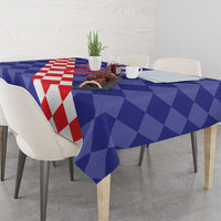 Blue basketball tablecloth with blue diamond pattern and red-white diagonal panel