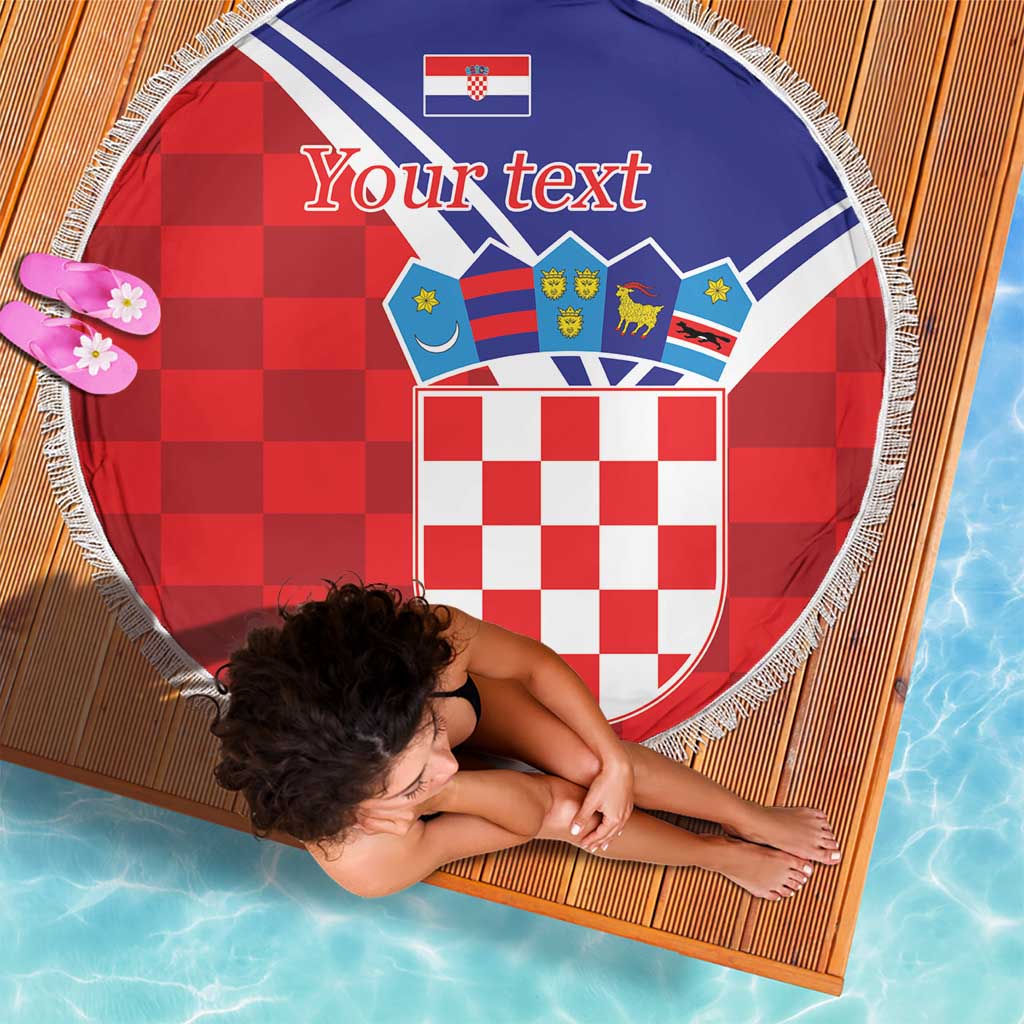 Personalized Croatia Coat of Arms Beach Blanket Checkerboard Style