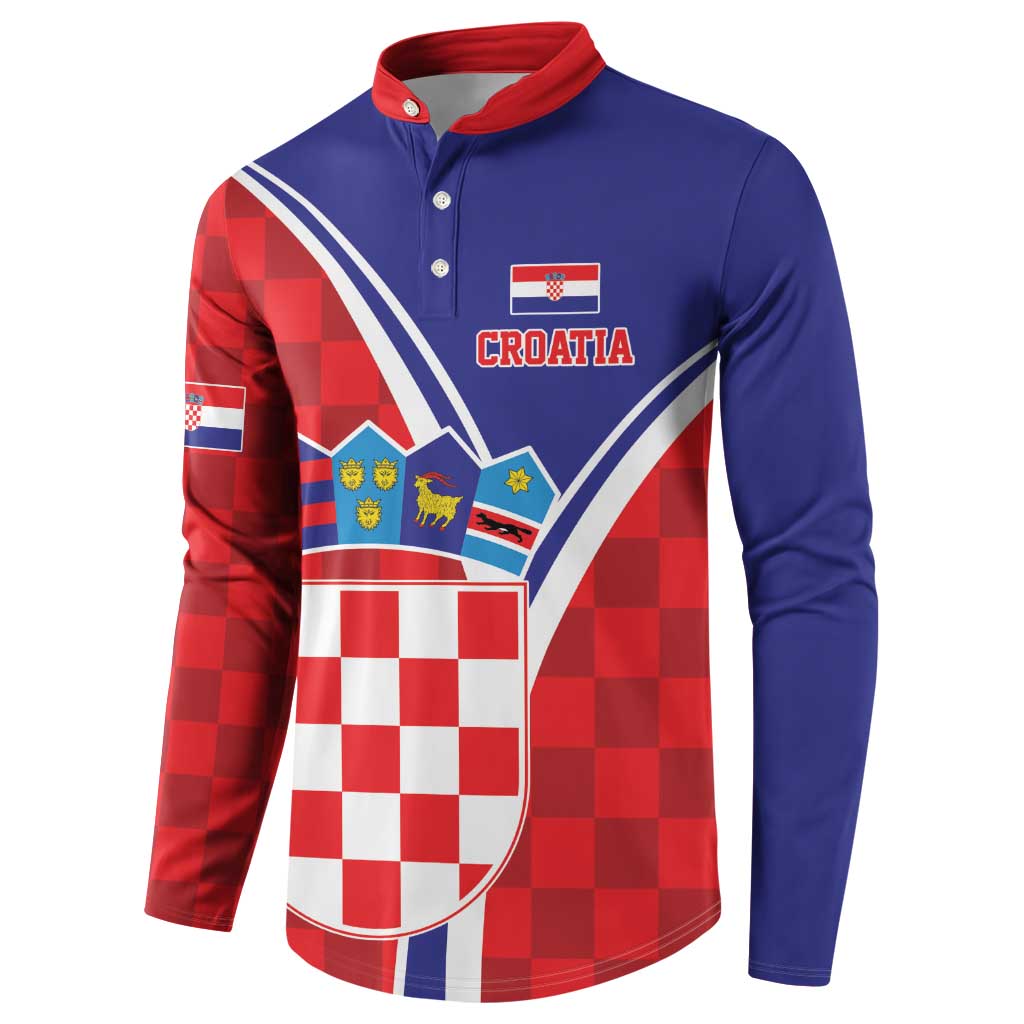 Personalized Croatia Coat of Arms Button Sweatshirt Checkerboard Style
