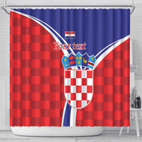 Red and blue checkered shower curtain featuring Croatia crest shield and 'Your text'