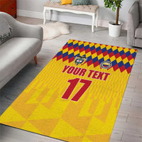 Yellow retro football area rug with check pattern border, YOUR TEXT and big 17