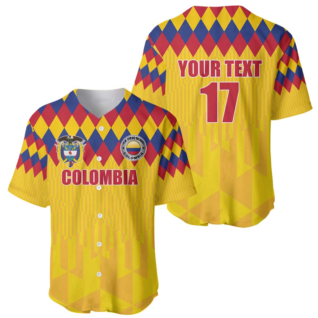 Yellow retro jersey front and back: diamond yoke, 'YOUR TEXT' and 17 with Colombia crest