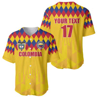 Yellow retro jersey front and back: diamond yoke, 'YOUR TEXT' and 17 with Colombia crest