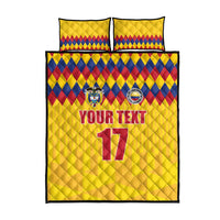 Yellow quilt bed set with two matching pillow shams and “YOUR TEXT” plus number 11