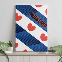 Friesland flag canvas wall art, blue and white diagonal stripes with red hearts