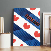 Friesland flag canvas wall art, blue diagonal stripe with red hearts on white
