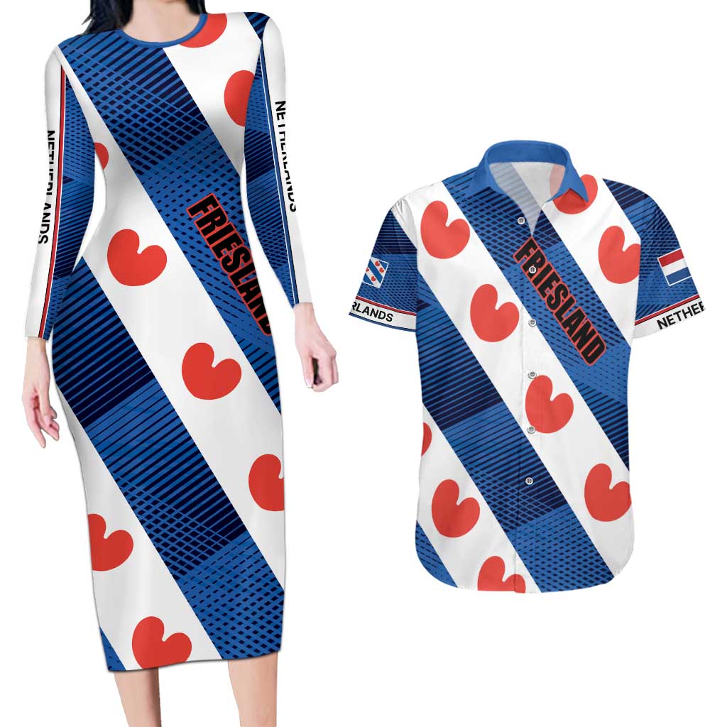 Netherlands Friesland Province Couples Matching Long Sleeve Bodycon Dress and Hawaiian Shirt Flag Style