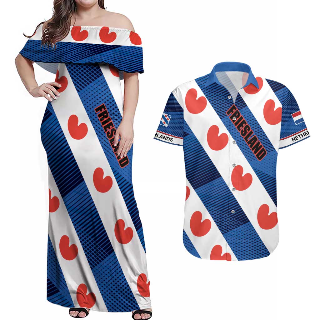 Netherlands Friesland Province Couples Matching Off Shoulder Maxi Dress and Hawaiian Shirt Flag Style