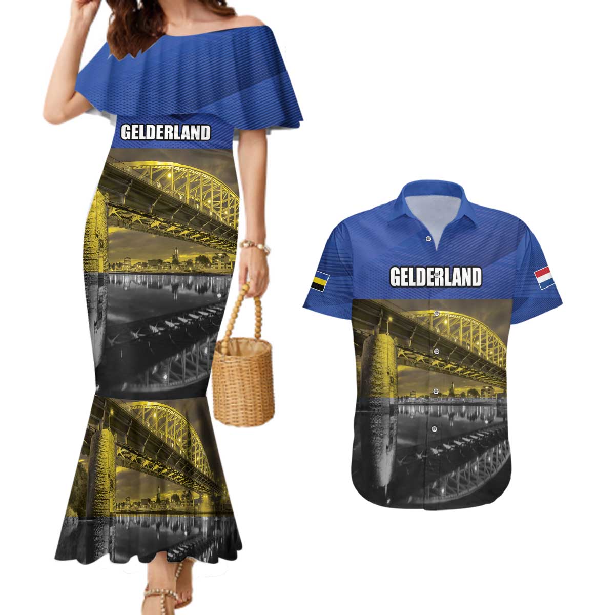 Netherlands Gelderland Province Couples Matching Mermaid Dress and Hawaiian Shirt Flag Style