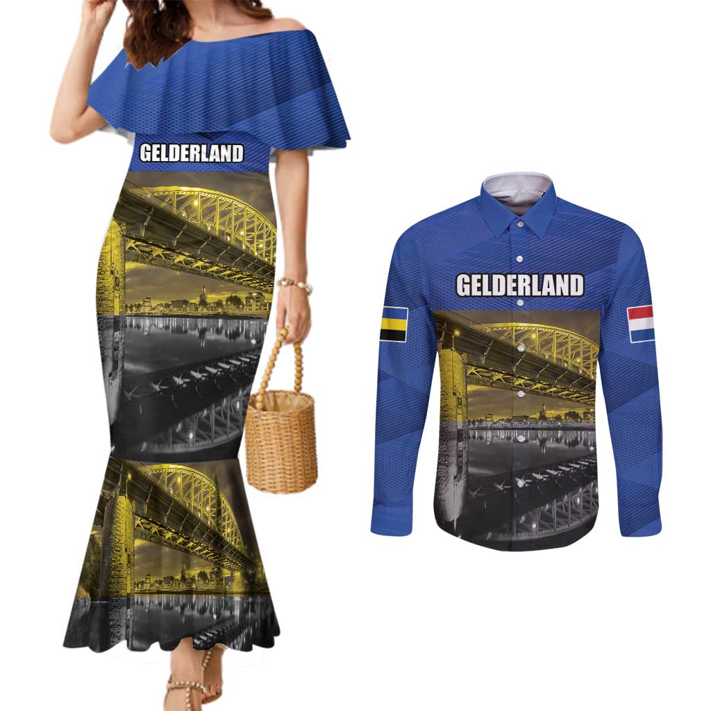 Netherlands Gelderland Province Couples Matching Mermaid Dress and Long Sleeve Button Shirt Flag Style