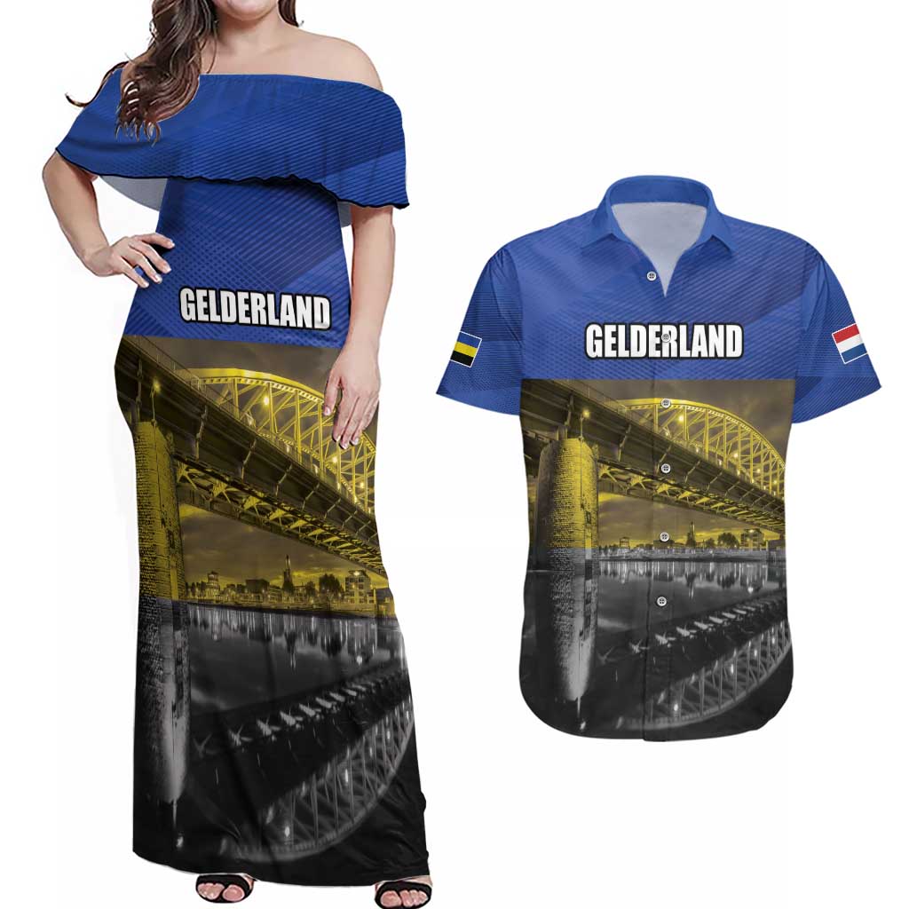 Netherlands Gelderland Province Couples Matching Off Shoulder Maxi Dress and Hawaiian Shirt Flag Style