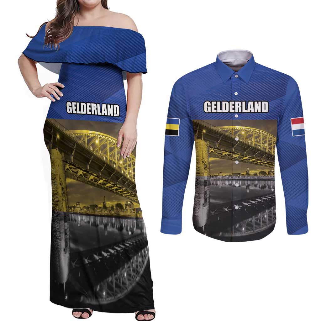 Netherlands Gelderland Province Couples Matching Off Shoulder Maxi Dress and Long Sleeve Button Shirt Flag Style