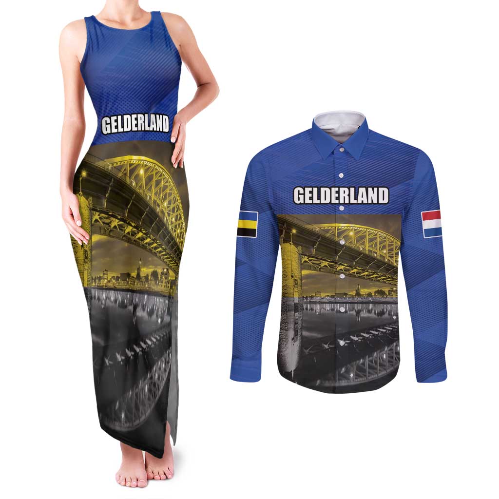 Netherlands Gelderland Province Couples Matching Tank Maxi Dress and Long Sleeve Button Shirt Flag Style