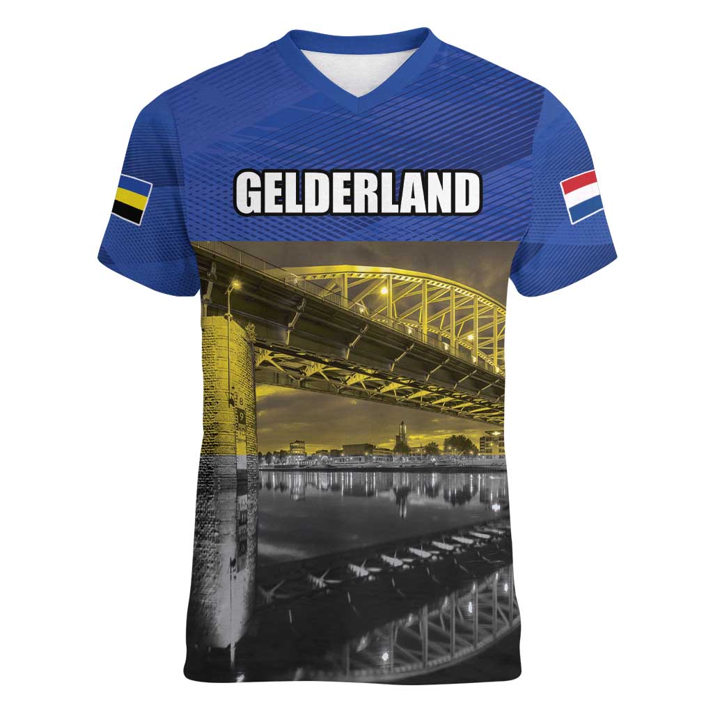 Netherlands Gelderland Province Women V-Neck T-Shirt Flag Style