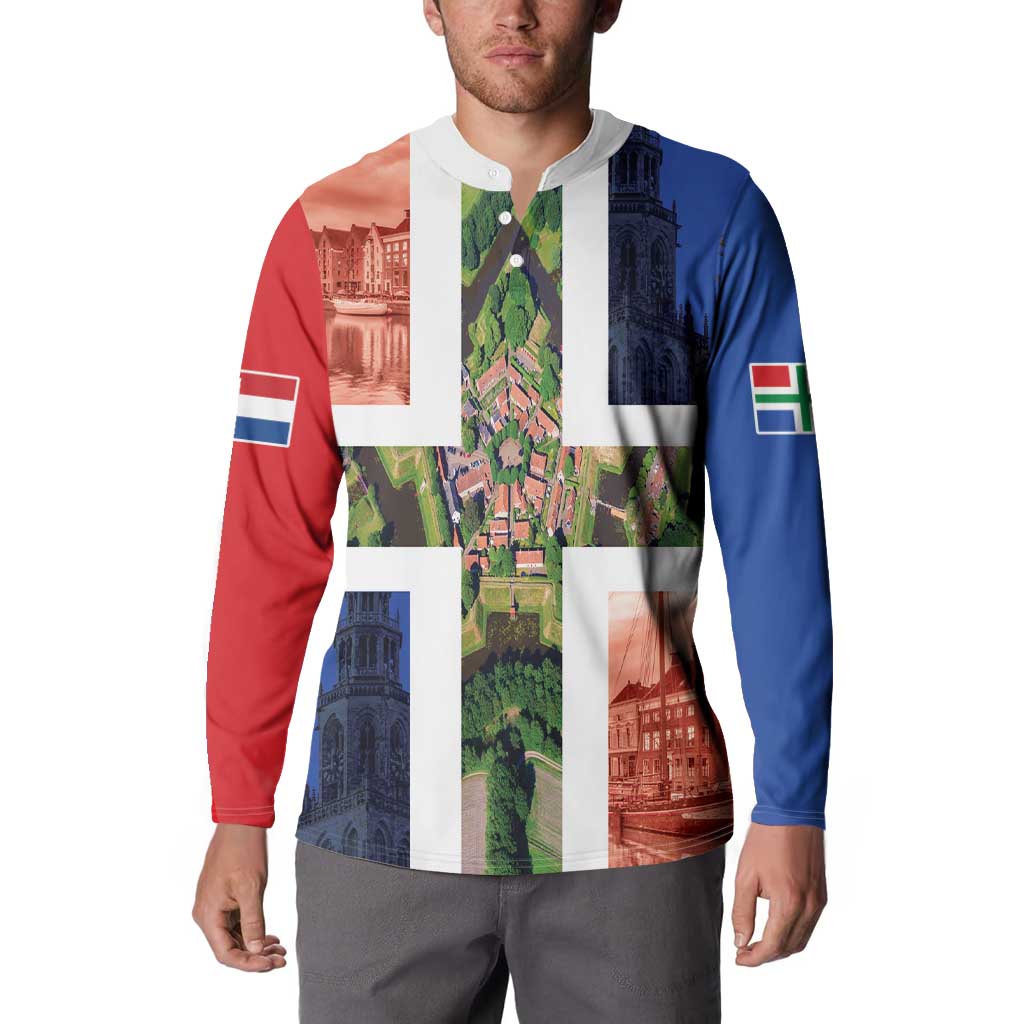 Netherlands Groningen Province Button Sweatshirt Flag Style
