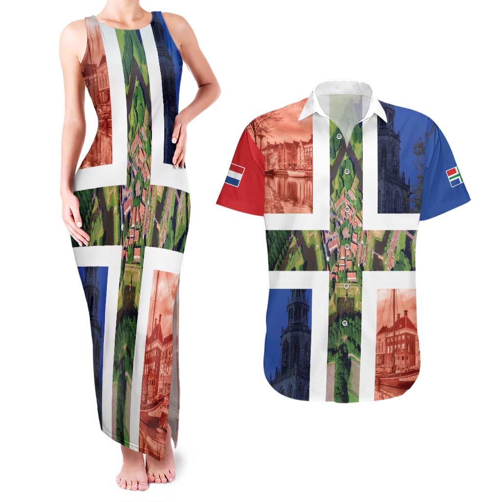 Netherlands Groningen Province Couples Matching Tank Maxi Dress and Hawaiian Shirt Flag Style