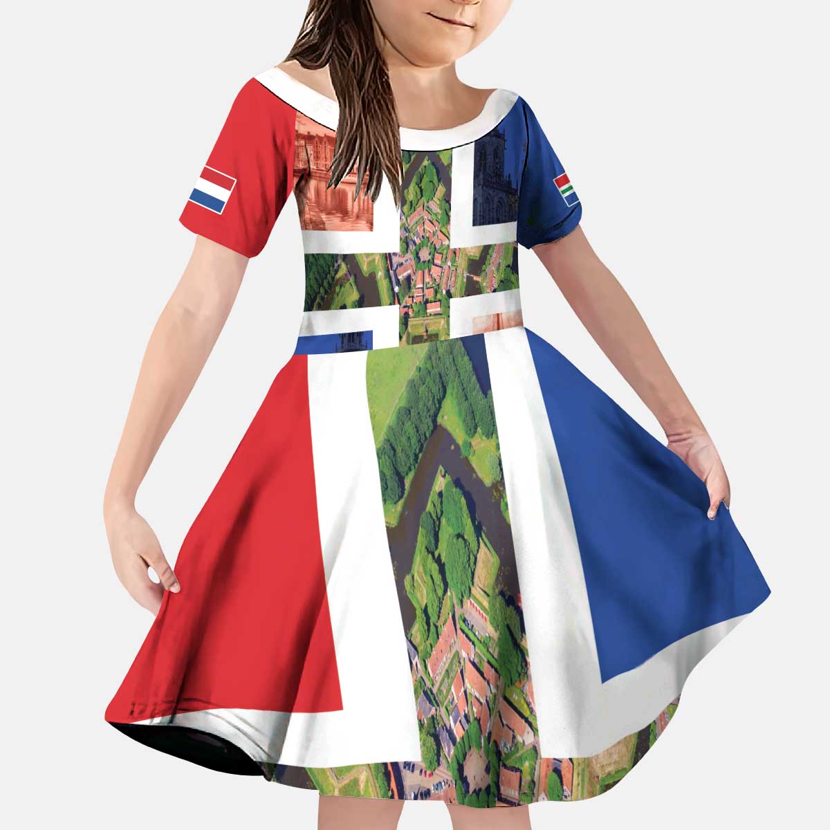 Netherlands Groningen Province Kid Short Sleeve Dress Flag Style