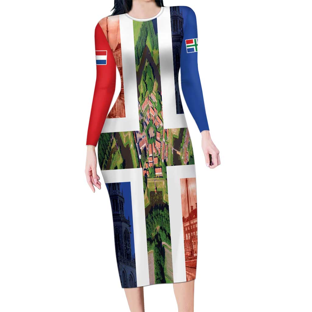 Netherlands Groningen Province Long Sleeve Bodycon Dress Flag Style