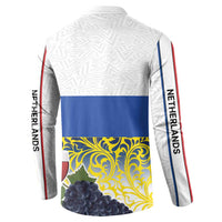 White button sweatshirt back with vertical NETHERLANDS text and Limburg flag graphic