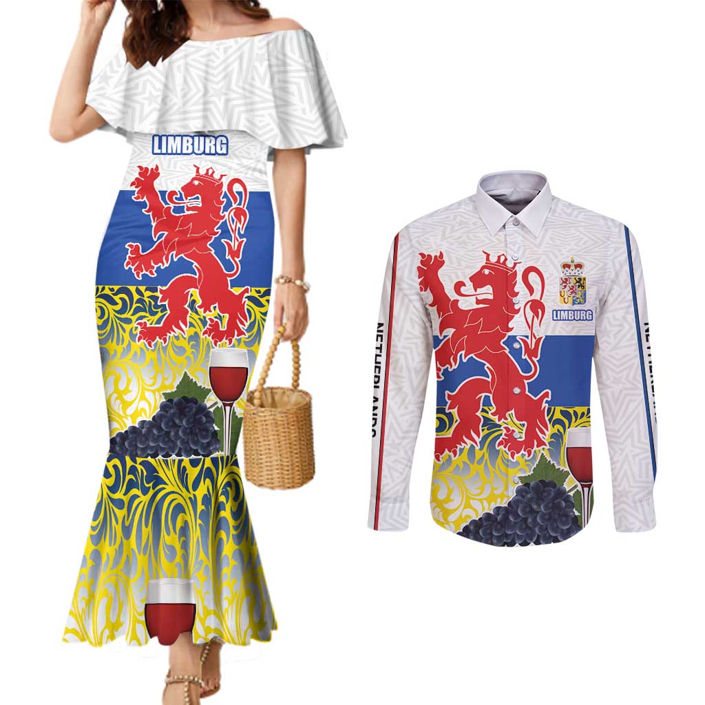 Netherlands Limburg Province Couples Matching Mermaid Dress and Long Sleeve Button Shirt Flag Style