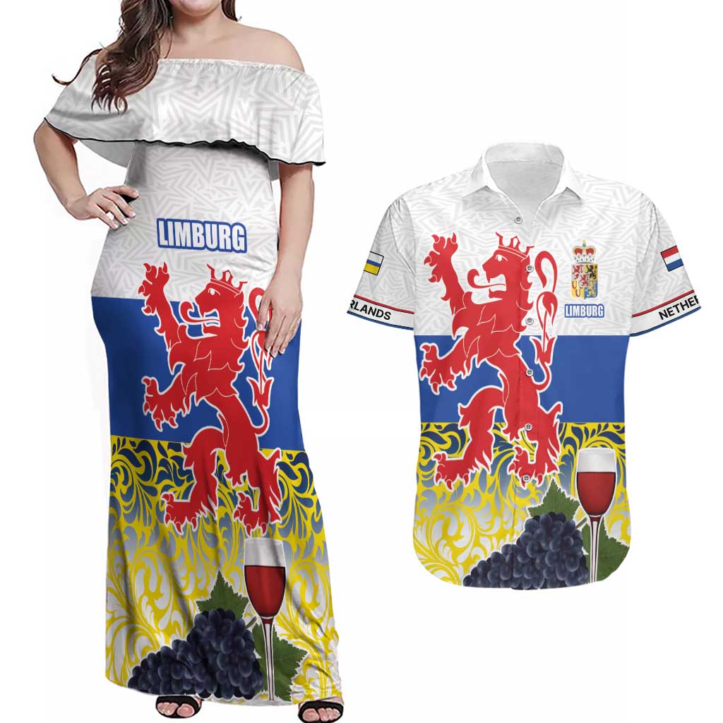 Netherlands Limburg Province Couples Matching Off Shoulder Maxi Dress and Hawaiian Shirt Flag Style