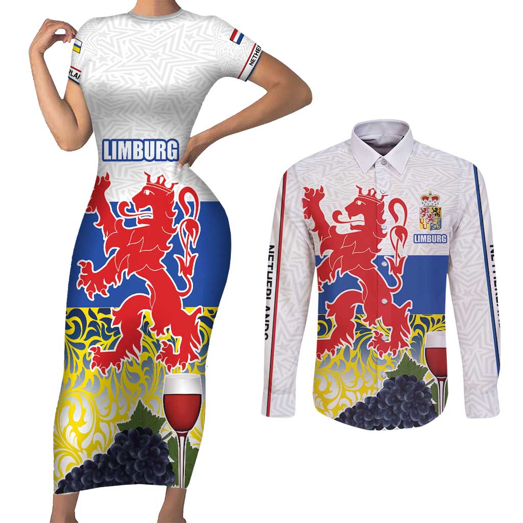 Netherlands Limburg Province Couples Matching Short Sleeve Bodycon Dress and Long Sleeve Button Shirt Flag Style