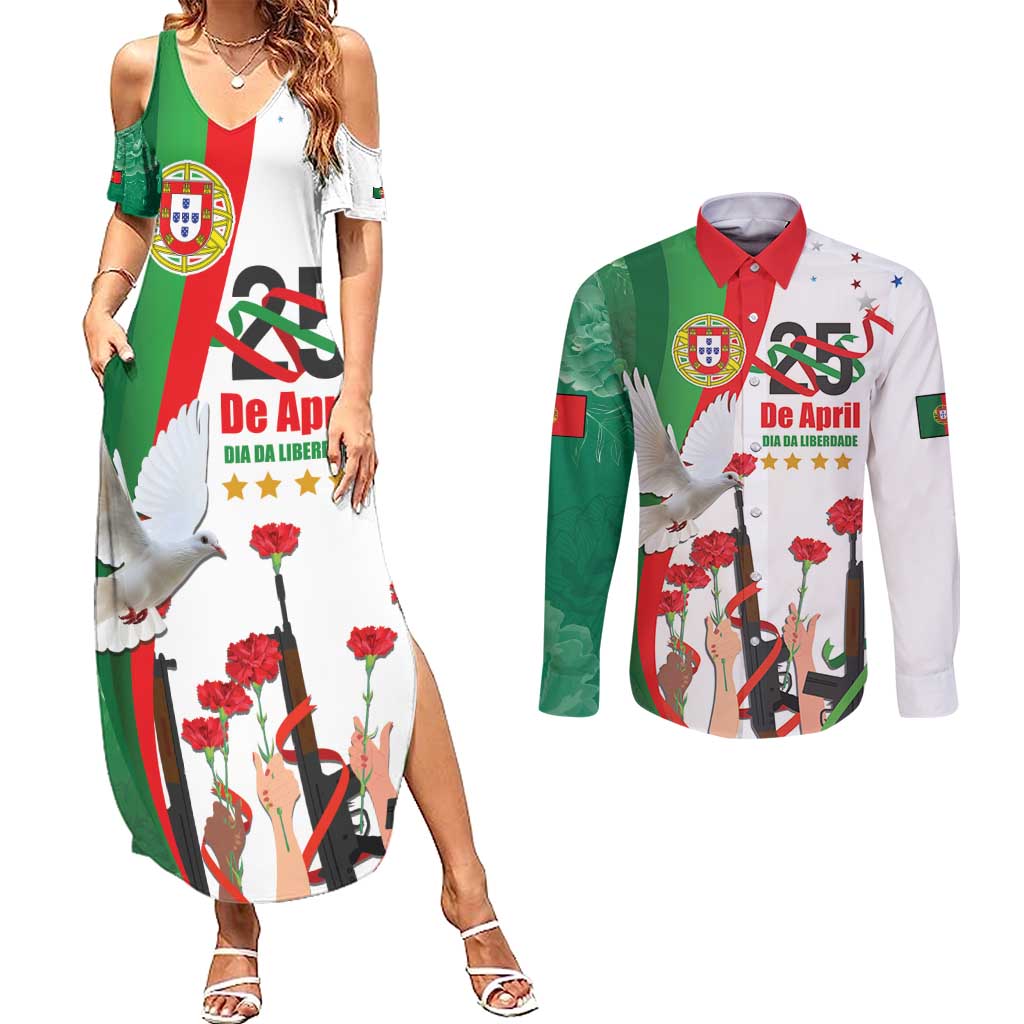 Portugal Carnation Revolution Couples Matching Summer Maxi Dress and Long Sleeve Button Shirt Dia Da Liberdade 25 De April