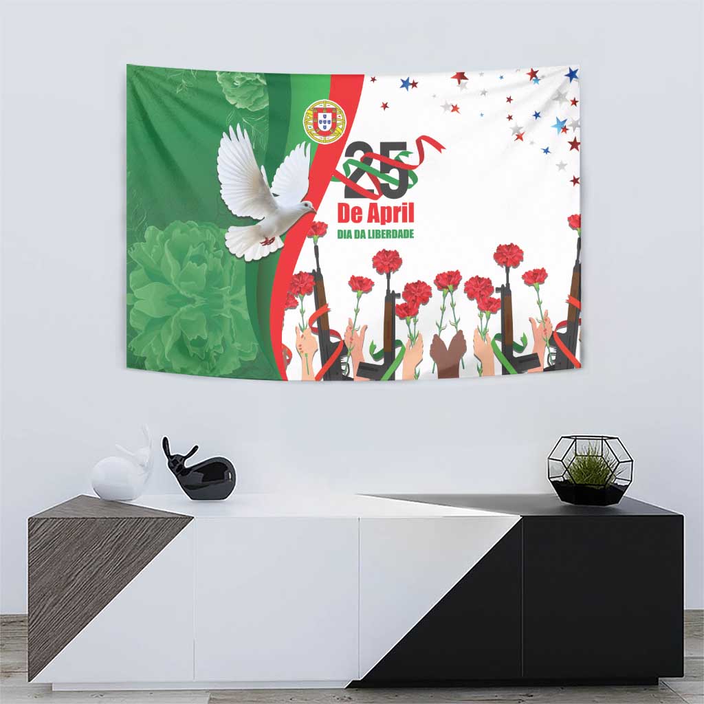 Multicolor freedom day wall hanging with white dove, red carnations, stars, and raised hands.