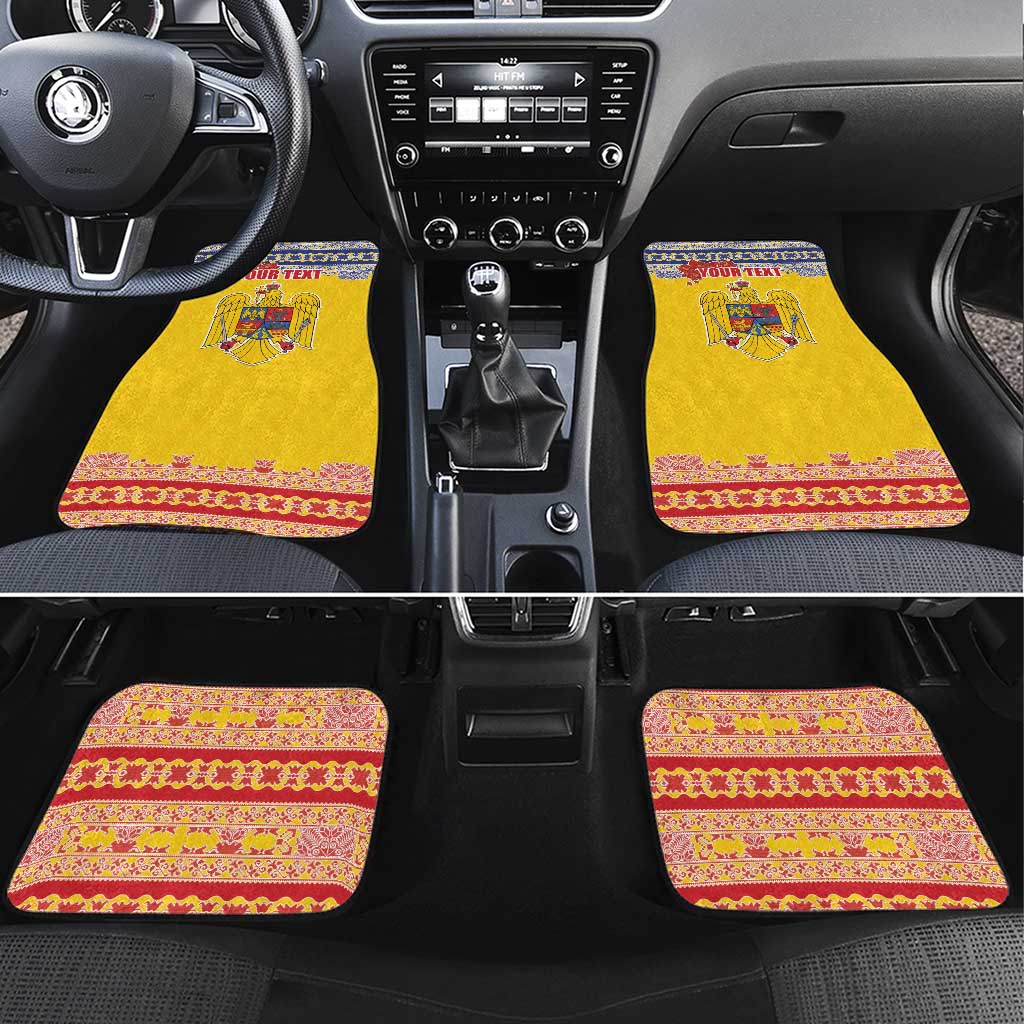 Personalized Vintage Romania Coat of Arms Car Mats Golden Eagle with Romanian Peony