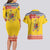 Personalized Vintage Romania Coat of Arms Couples Matching Long Sleeve Bodycon Dress and Hawaiian Shirt Golden Eagle with Romanian Peony